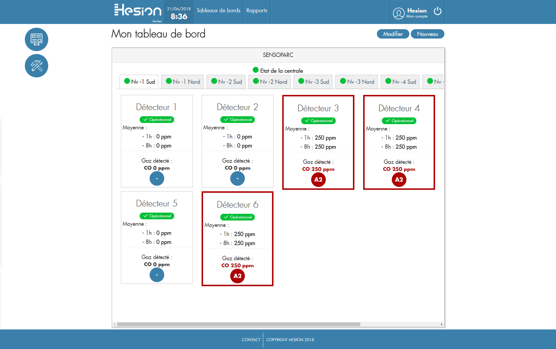 Hesion - Tableau de bord Sensoparc